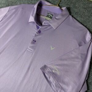 Callaway‎ Men's XL Golf Polo Shirt Lavender White Gingham Opti-Dri Swing Tech